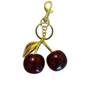 Cherry Keychain with Gold Accents